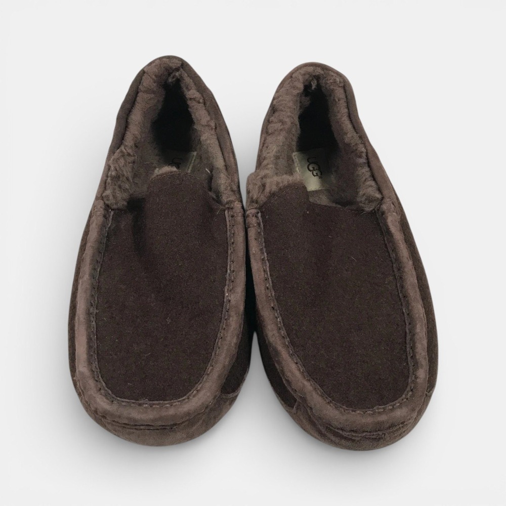 UGG Ascot Wool Slip On Lined Moccasin Slipper Brown Flats shoes Mens US 9  EU 42